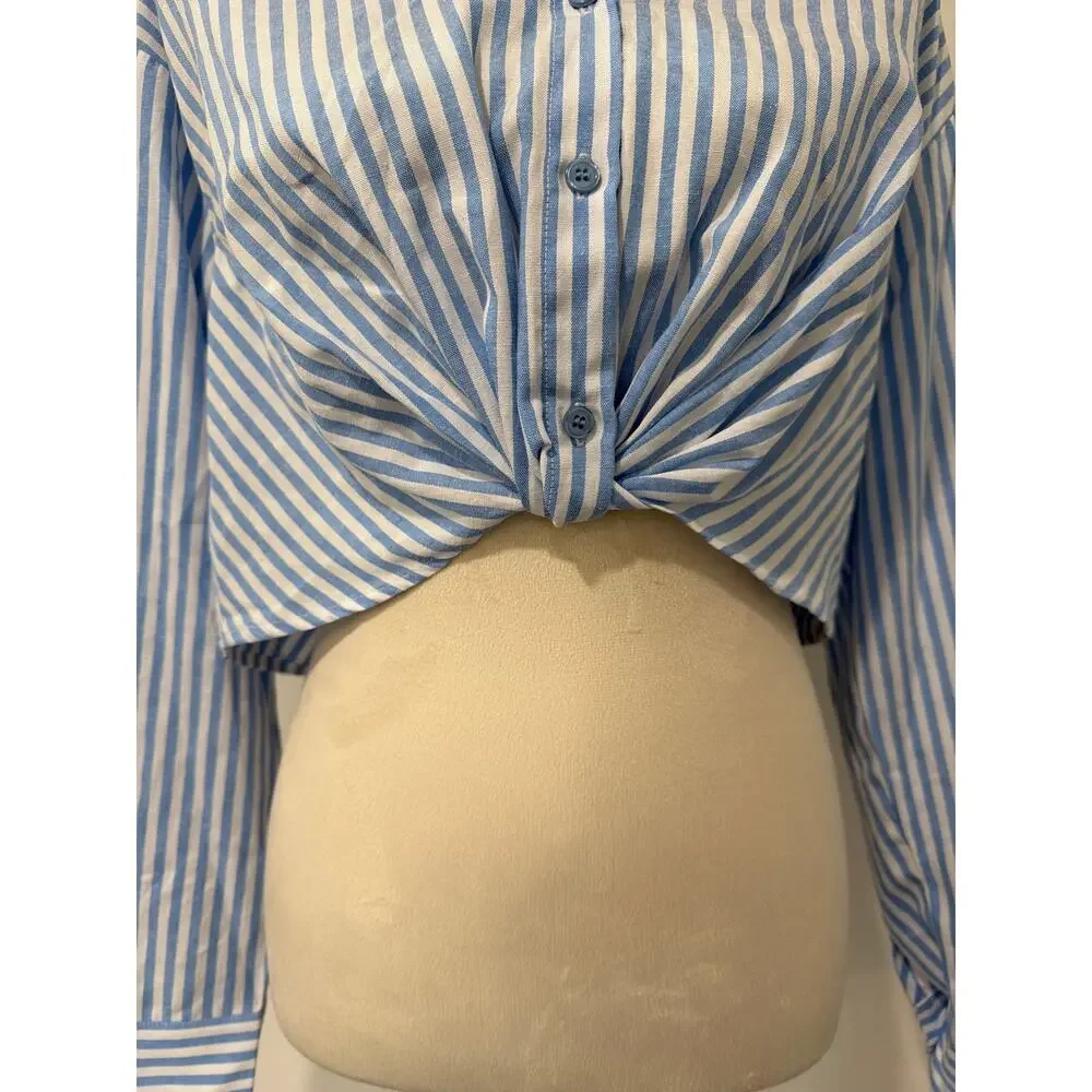NWT Commense Matching Set Pinstripe Blue & White Crop Button Down & Short Size S